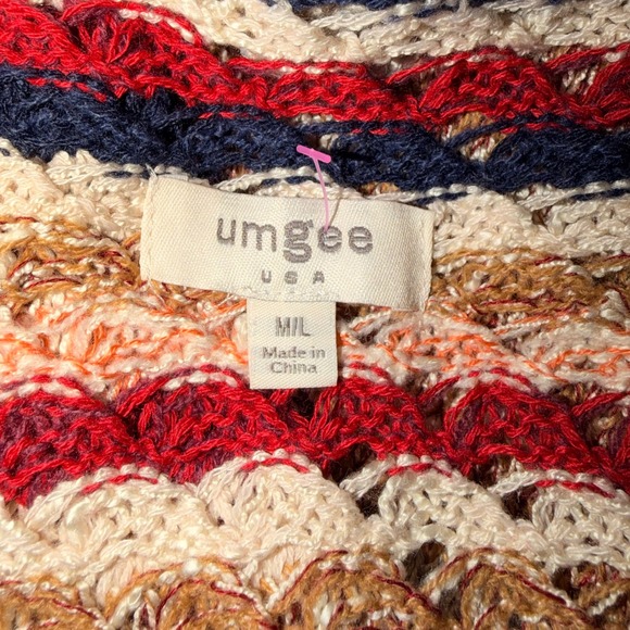 Umgee USA Women's Striped Pointelle Knit Open Front Cardigan Boho Red Multi M/L - Picture 6 of 6